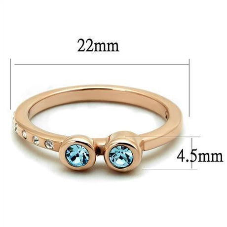 IP Rose Gold(Ion Plating) Stainless Steel Ring with Top Grade Crystal  in Sea Blue