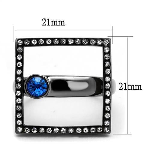 IP Light Black  (IP Gun) Stainless Steel Ring with Top Grade Crystal  in Capri Blue