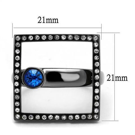 IP Light Black  (IP Gun) Stainless Steel Ring with Top Grade Crystal  in Capri Blue