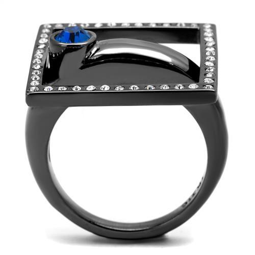 IP Light Black  (IP Gun) Stainless Steel Ring with Top Grade Crystal  in Capri Blue