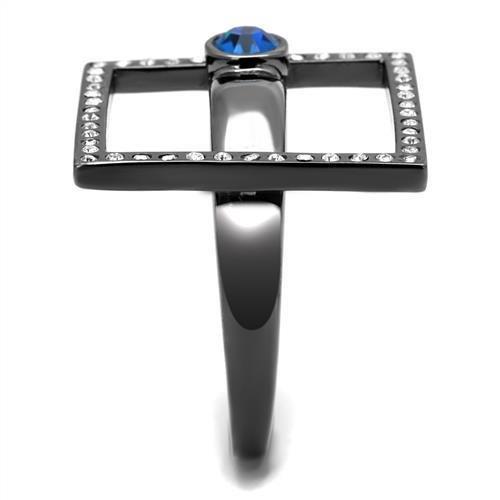 IP Light Black  (IP Gun) Stainless Steel Ring with Top Grade Crystal  in Capri Blue