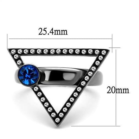 IP Light Black  (IP Gun) Stainless Steel Ring with Top Grade Crystal  in Capri Blue