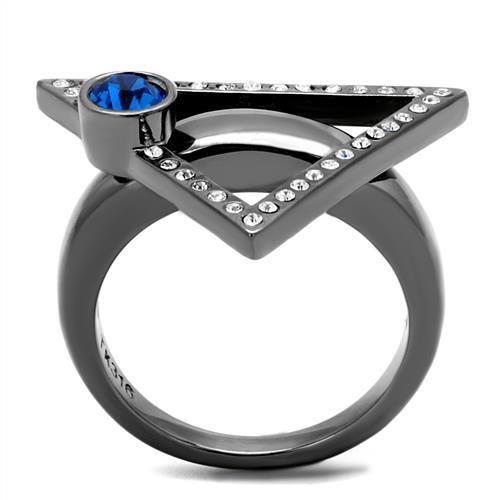 IP Light Black  (IP Gun) Stainless Steel Ring with Top Grade Crystal  in Capri Blue
