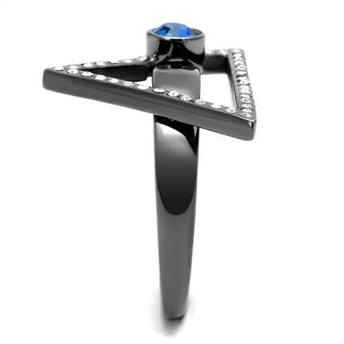 IP Light Black  (IP Gun) Stainless Steel Ring with Top Grade Crystal  in Capri Blue