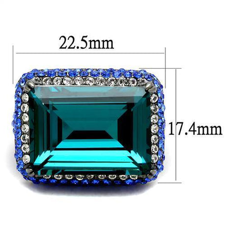 IP Light Black  (IP Gun) Stainless Steel Ring with Top Grade Crystal  in Blue Zircon