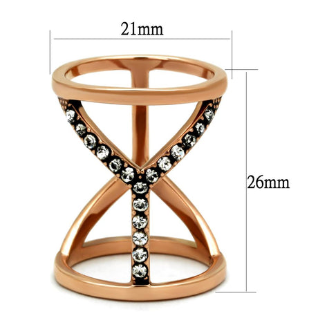 IP Rose Gold(Ion Plating) Stainless Steel Ring with Top Grade Crystal  in Clear
