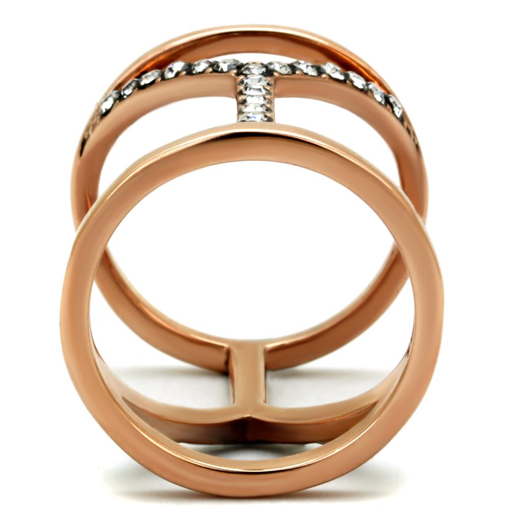 IP Rose Gold(Ion Plating) Stainless Steel Ring with Top Grade Crystal  in Clear