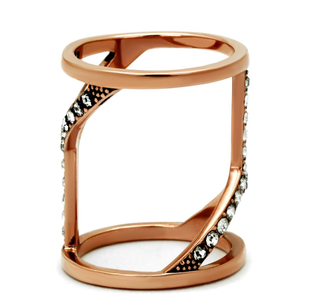 IP Rose Gold(Ion Plating) Stainless Steel Ring with Top Grade Crystal  in Clear