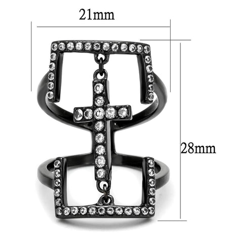 IP Light Black  (IP Gun) Stainless Steel Ring with AAA Grade CZ  in Clear