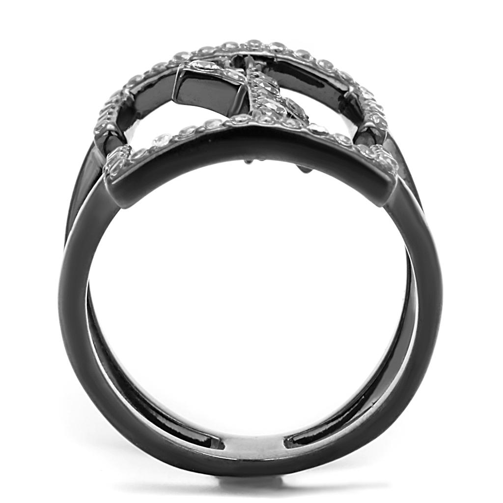 IP Light Black  (IP Gun) Stainless Steel Ring with AAA Grade CZ  in Clear
