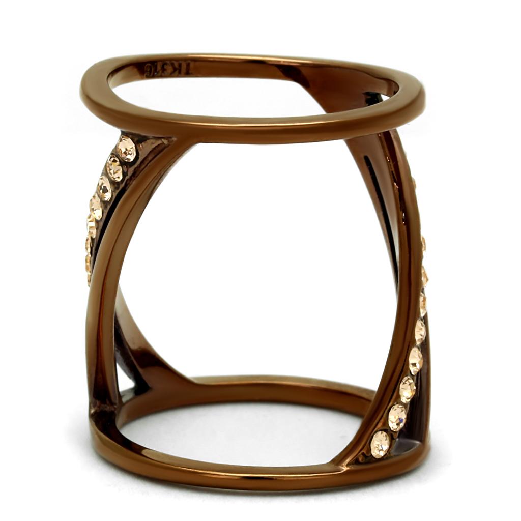 IP Coffee light Stainless Steel Ring with Top Grade Crystal  in Light Peach