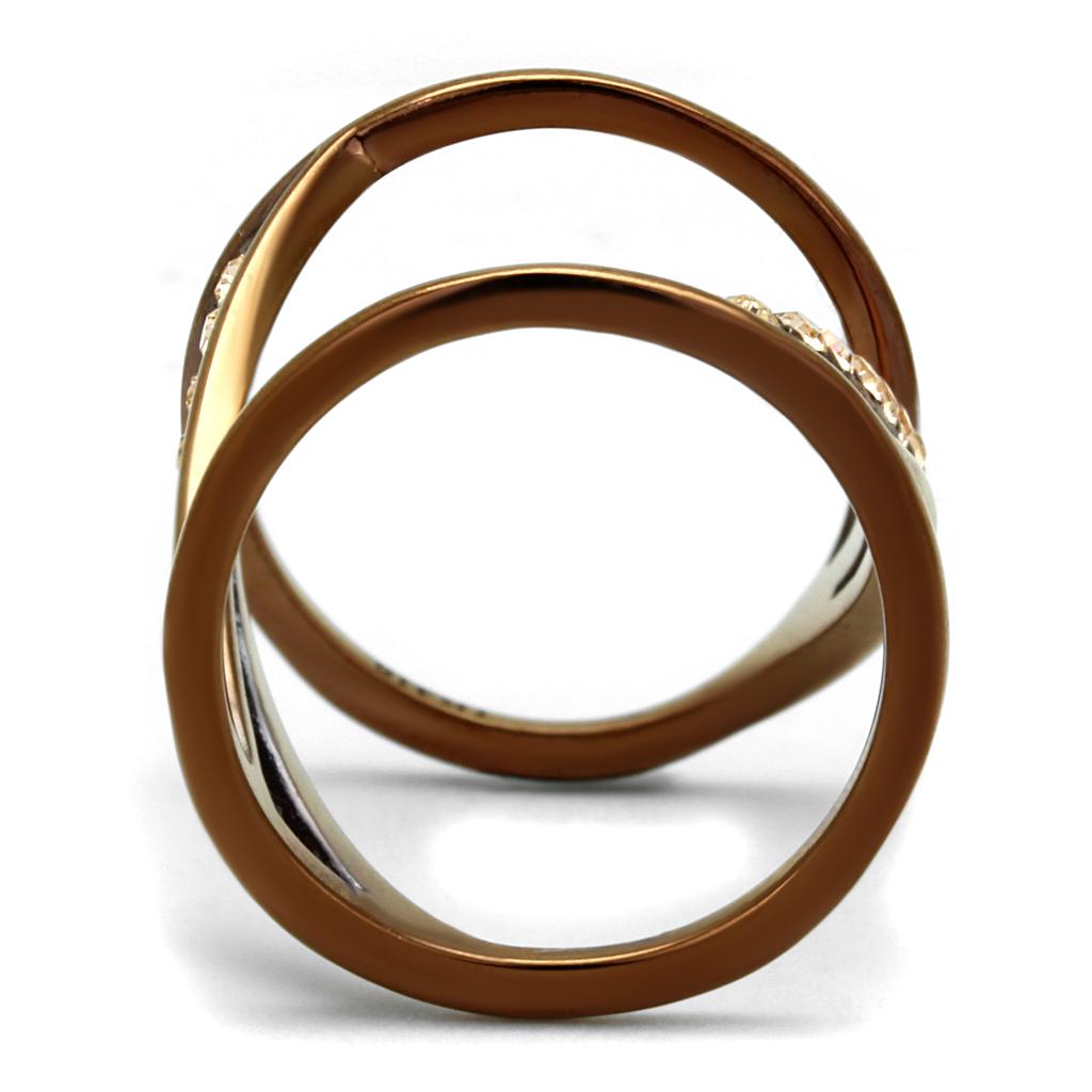 IP Coffee light Stainless Steel Ring with Top Grade Crystal  in Light Peach