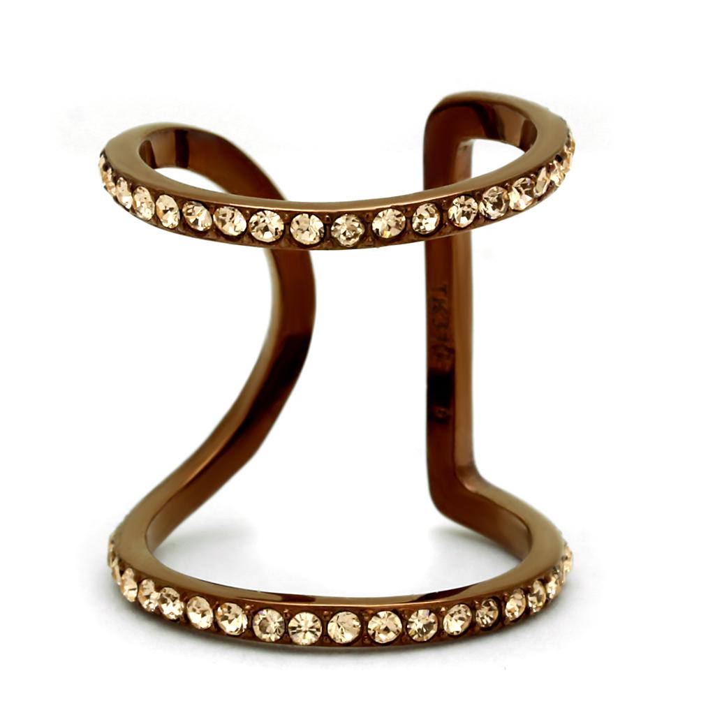 IP Coffee light Stainless Steel Ring with Top Grade Crystal  in Light Peach