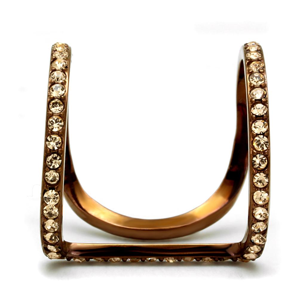 IP Coffee light Stainless Steel Ring with Top Grade Crystal  in Light Peach