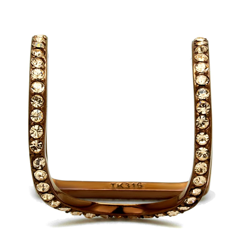 IP Coffee light Stainless Steel Ring with Top Grade Crystal  in Light Peach