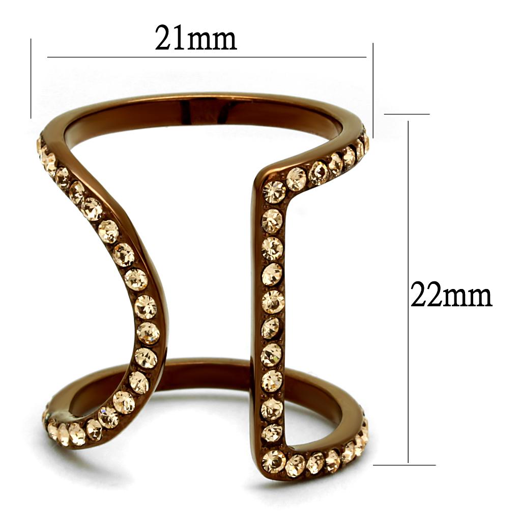 IP Coffee light Stainless Steel Ring with Top Grade Crystal  in Light Peach