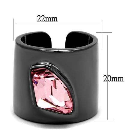 IP Light Black  (IP Gun) Stainless Steel Ring with Top Grade Crystal  in Light Rose