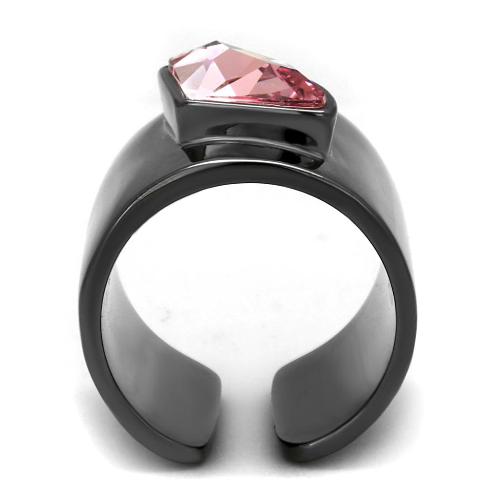 IP Light Black  (IP Gun) Stainless Steel Ring with Top Grade Crystal  in Light Rose