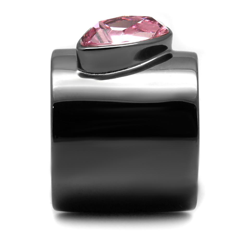 IP Light Black  (IP Gun) Stainless Steel Ring with Top Grade Crystal  in Light Rose