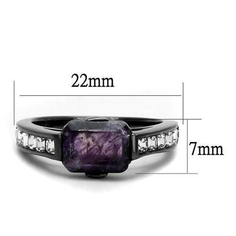IP Light Black  (IP Gun) Stainless Steel Ring with Precious Stone Amethyst Crystal in Amethyst