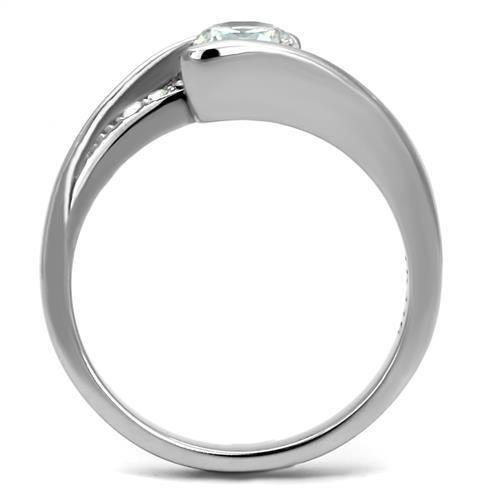High polished (no plating) Stainless Steel Ring with AAA Grade CZ  in Clear
