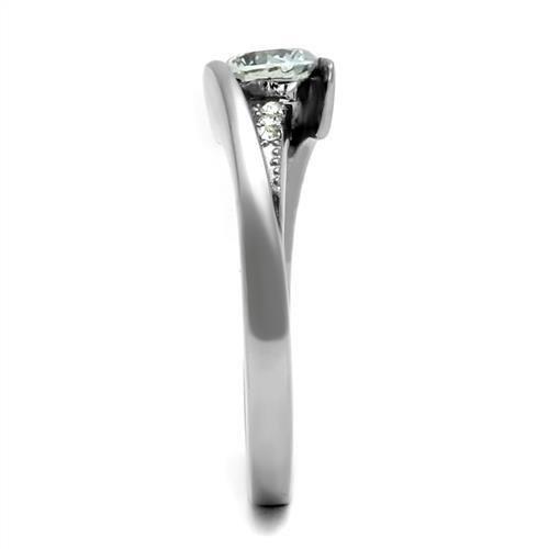 High polished (no plating) Stainless Steel Ring with AAA Grade CZ  in Clear