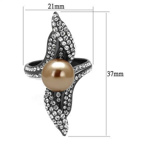 IP Light Black  (IP Gun) Stainless Steel Ring with Synthetic Pearl in Brown