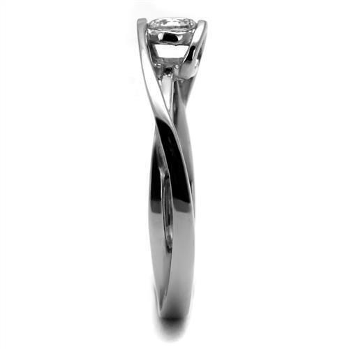 High polished (no plating) Stainless Steel Ring with AAA Grade CZ  in Clear