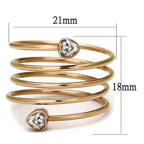 IP Rose Gold(Ion Plating) Stainless Steel Ring with AAA Grade CZ  in Clear