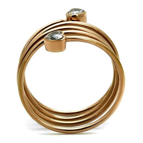 IP Rose Gold(Ion Plating) Stainless Steel Ring with AAA Grade CZ  in Clear