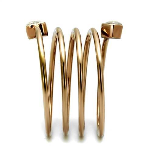 IP Rose Gold(Ion Plating) Stainless Steel Ring with AAA Grade CZ  in Clear