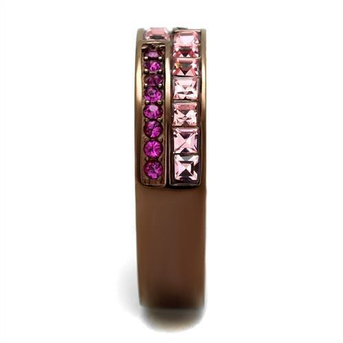 IP Coffee light Stainless Steel Ring with Top Grade Crystal  in Multi Color