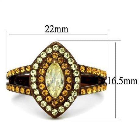 IP Coffee light Stainless Steel Ring with AAA Grade CZ  in Citrine Yellow
