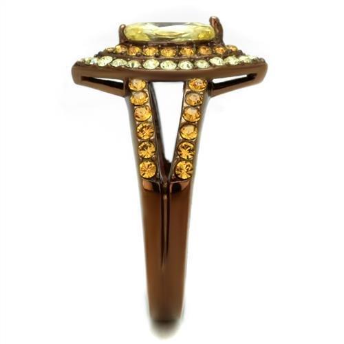 IP Coffee light Stainless Steel Ring with AAA Grade CZ  in Citrine Yellow