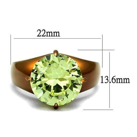 IP Coffee light Stainless Steel Ring with AAA Grade CZ  in Apple Green color