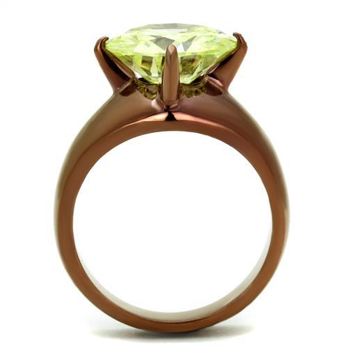 IP Coffee light Stainless Steel Ring with AAA Grade CZ  in Apple Green color