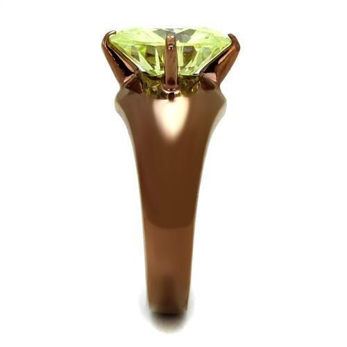 IP Coffee light Stainless Steel Ring with AAA Grade CZ  in Apple Green color
