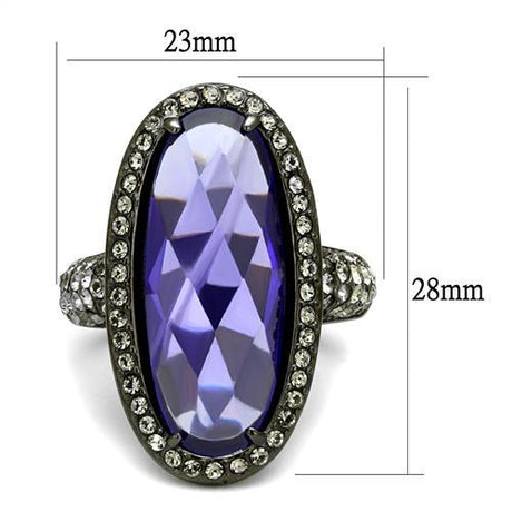 IP Light Black  (IP Gun) Stainless Steel Ring with AAA Grade CZ  in Tanzanite
