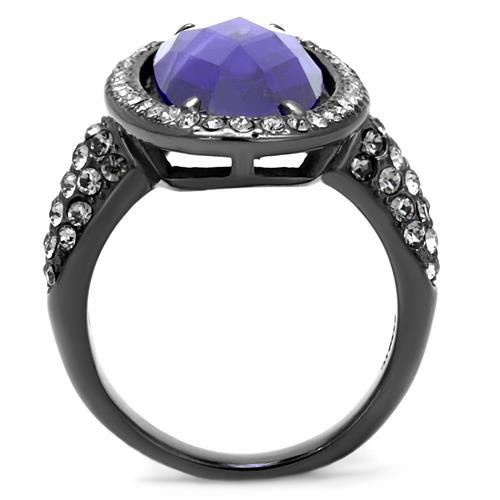 IP Light Black  (IP Gun) Stainless Steel Ring with AAA Grade CZ  in Tanzanite