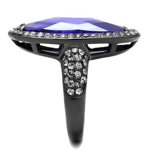 IP Light Black  (IP Gun) Stainless Steel Ring with AAA Grade CZ  in Tanzanite