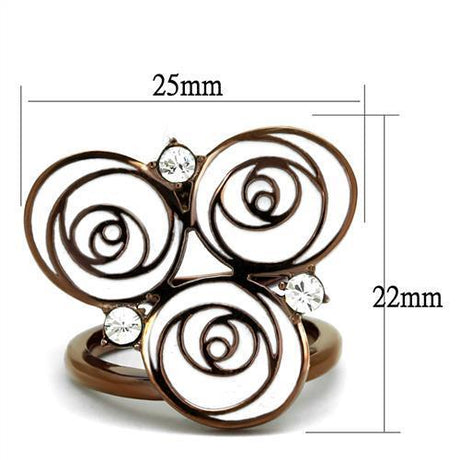 IP Coffee light Stainless Steel Ring with Top Grade Crystal  in Clear