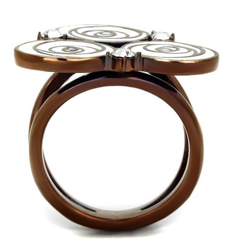 IP Coffee light Stainless Steel Ring with Top Grade Crystal  in Clear