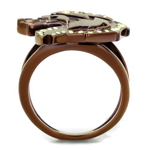 IP Coffee light Stainless Steel Ring with Top Grade Crystal  in Citrine Yellow