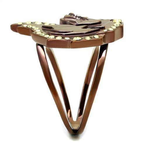 IP Coffee light Stainless Steel Ring with Top Grade Crystal  in Citrine Yellow