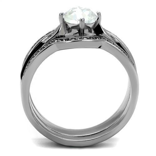 High polished (no plating) Stainless Steel Ring with Top Grade Crystal  in Clear