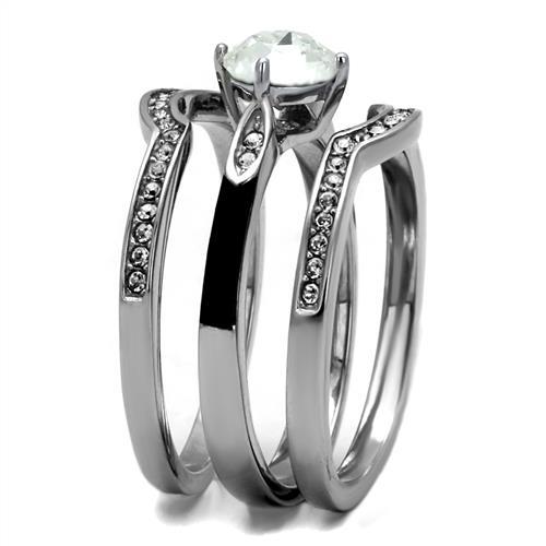 High polished (no plating) Stainless Steel Ring with Top Grade Crystal  in Clear