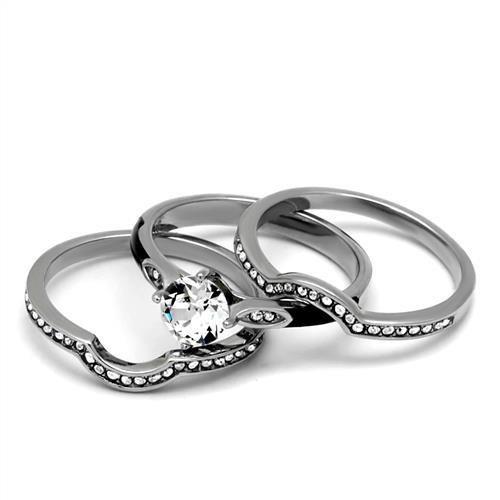 High polished (no plating) Stainless Steel Ring with Top Grade Crystal  in Clear