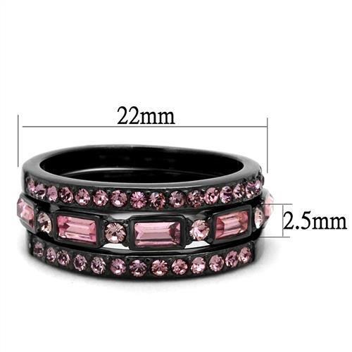IP Light Black  (IP Gun) Stainless Steel Ring with Top Grade Crystal  in Multi Color