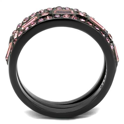 IP Light Black  (IP Gun) Stainless Steel Ring with Top Grade Crystal  in Multi Color