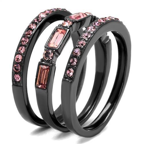 IP Light Black  (IP Gun) Stainless Steel Ring with Top Grade Crystal  in Multi Color